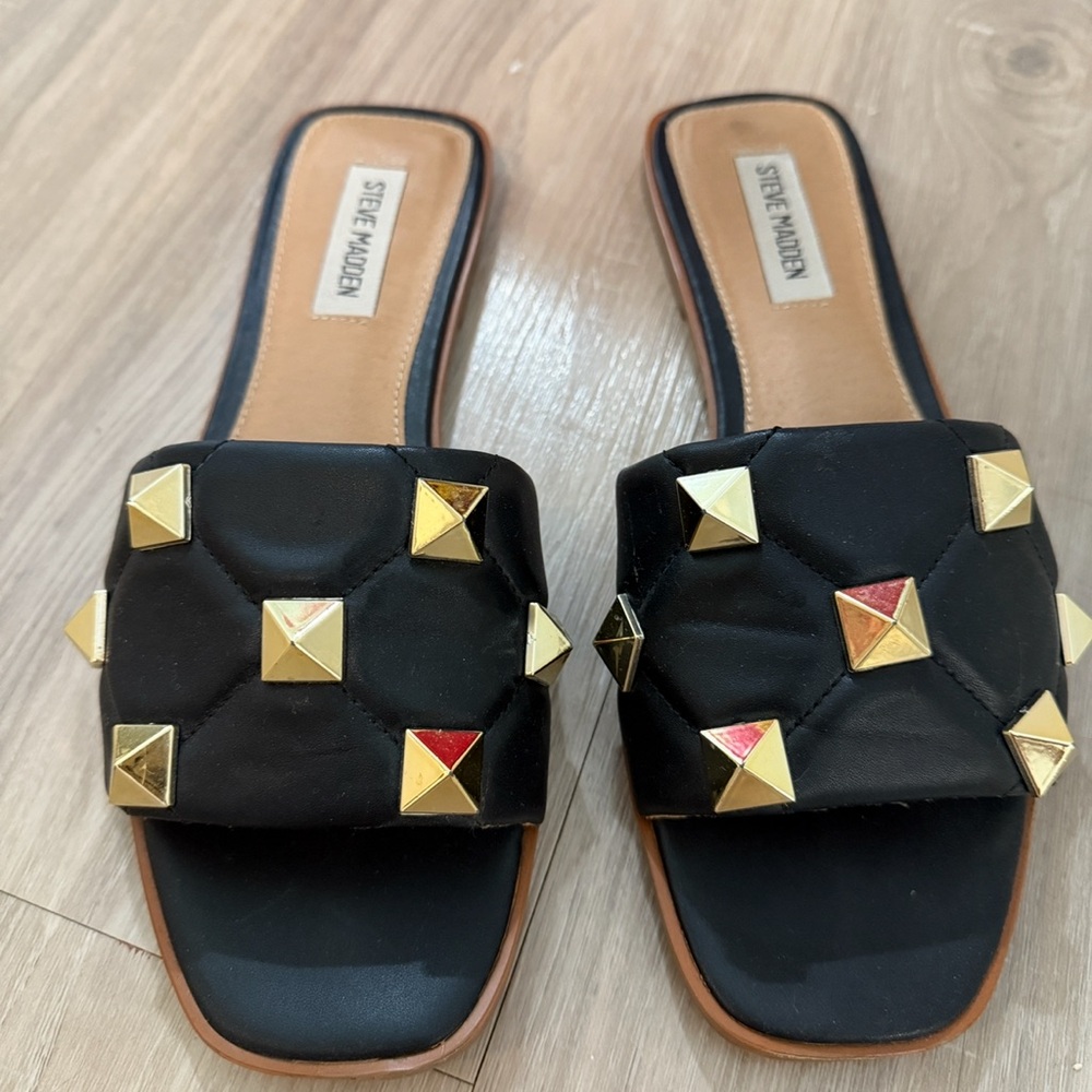 Steve Madden Black Sandals with Gold Studs
